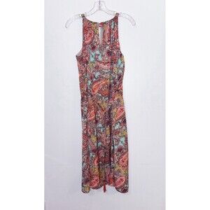 Sigrid Olsen Signature Dress Paisley Print Orange Blue Size Medium